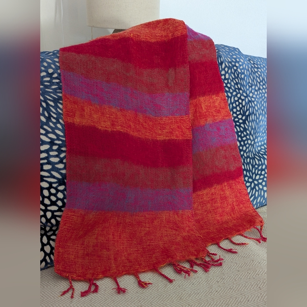 Soft Tibetan Yak Wool Scarf 🧣 Red Orange Purple Handmade| *FLAWS*